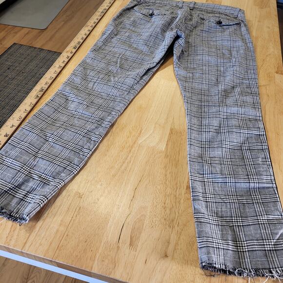 NSF 100% Cotton Plaid Pants Distressed Hem Side Stripe Size 30 Waist - Picture 14 of 15